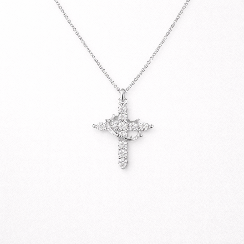 Crowned Cross Necklace - Silver